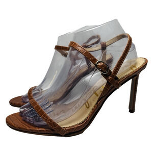 Sam Edelman Dara Stiletto Sandals Womens Sz 9.5 Brown Croc Embossed Faux Leather